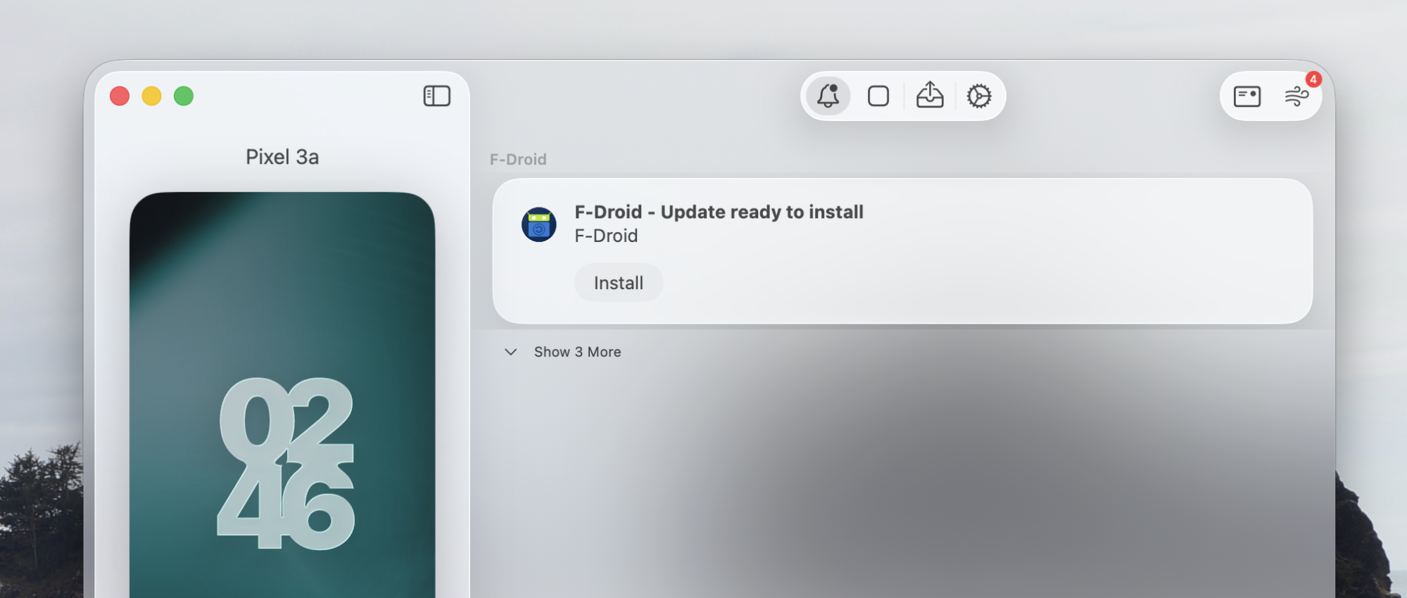 The AirSync window showing notifications from Android on a Mac device.