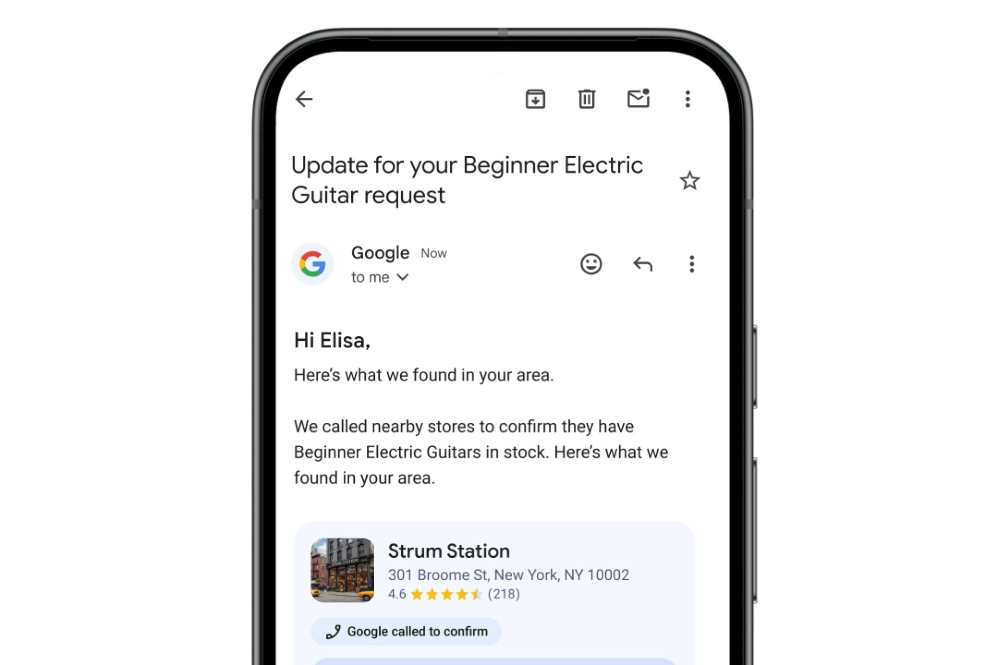 An example of 'Let Google Call' results