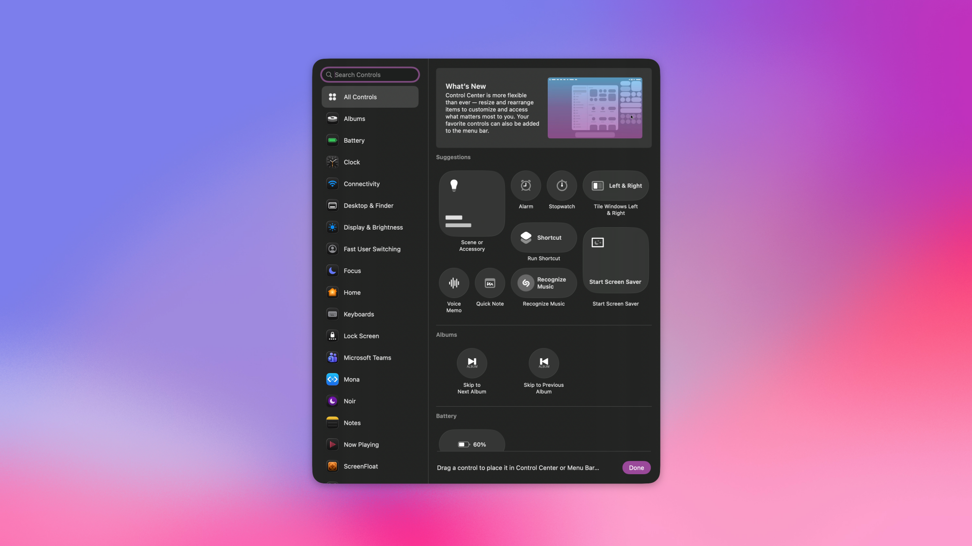 Tweaking the Control Center in macOS Tahoe