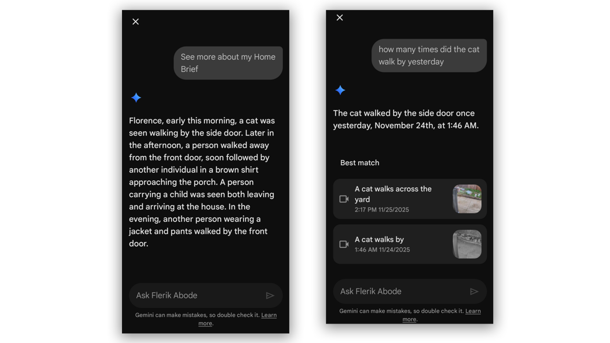 Side by side screenshot of the Ask Home functionality