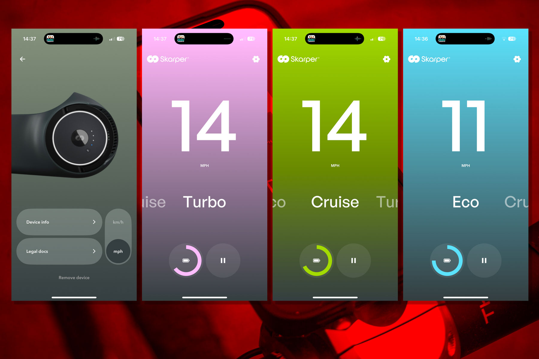 Skarper companion app screens