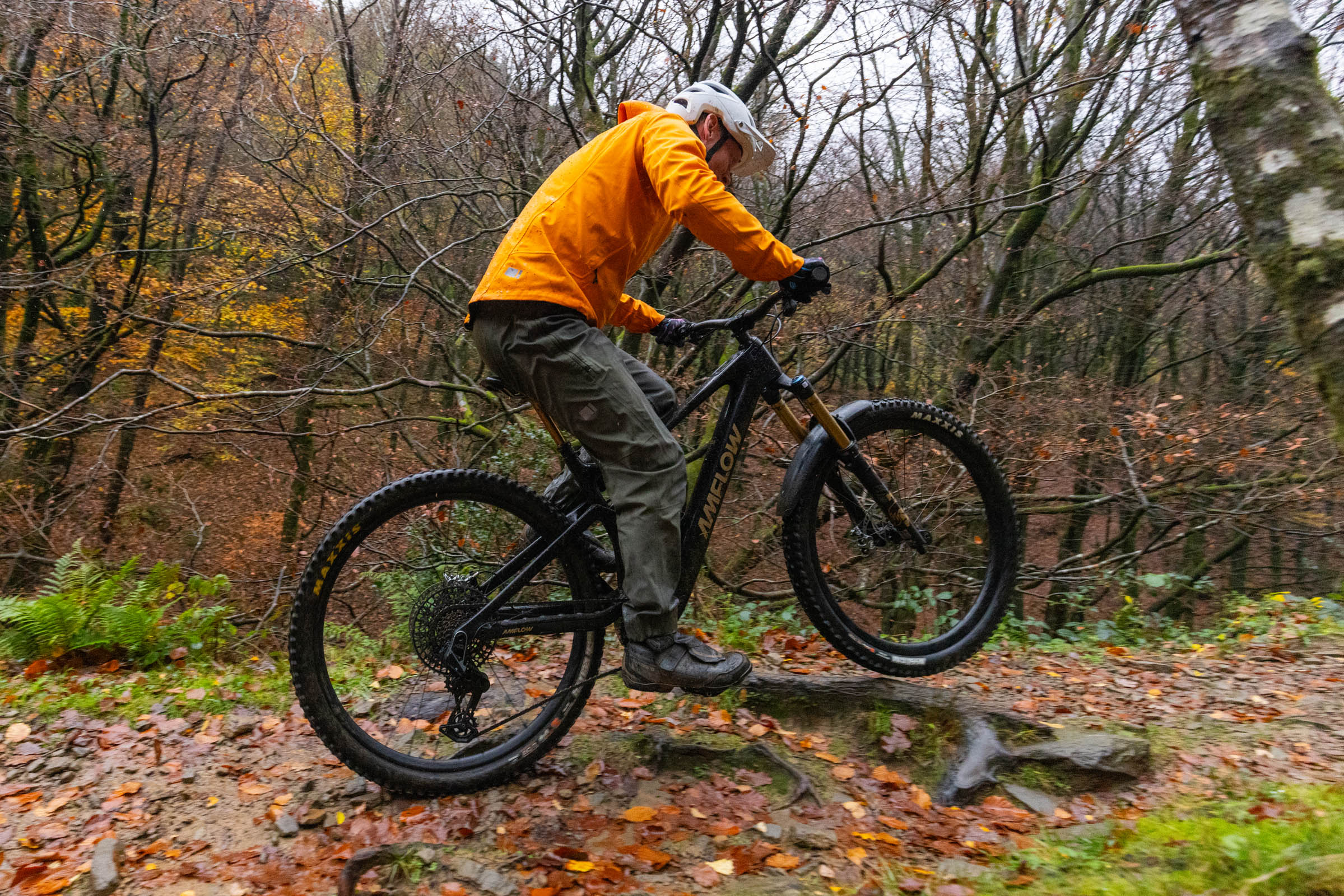 DJI Amflow electric mountain bike with DJI Avinox motor ridden by male mountain biker