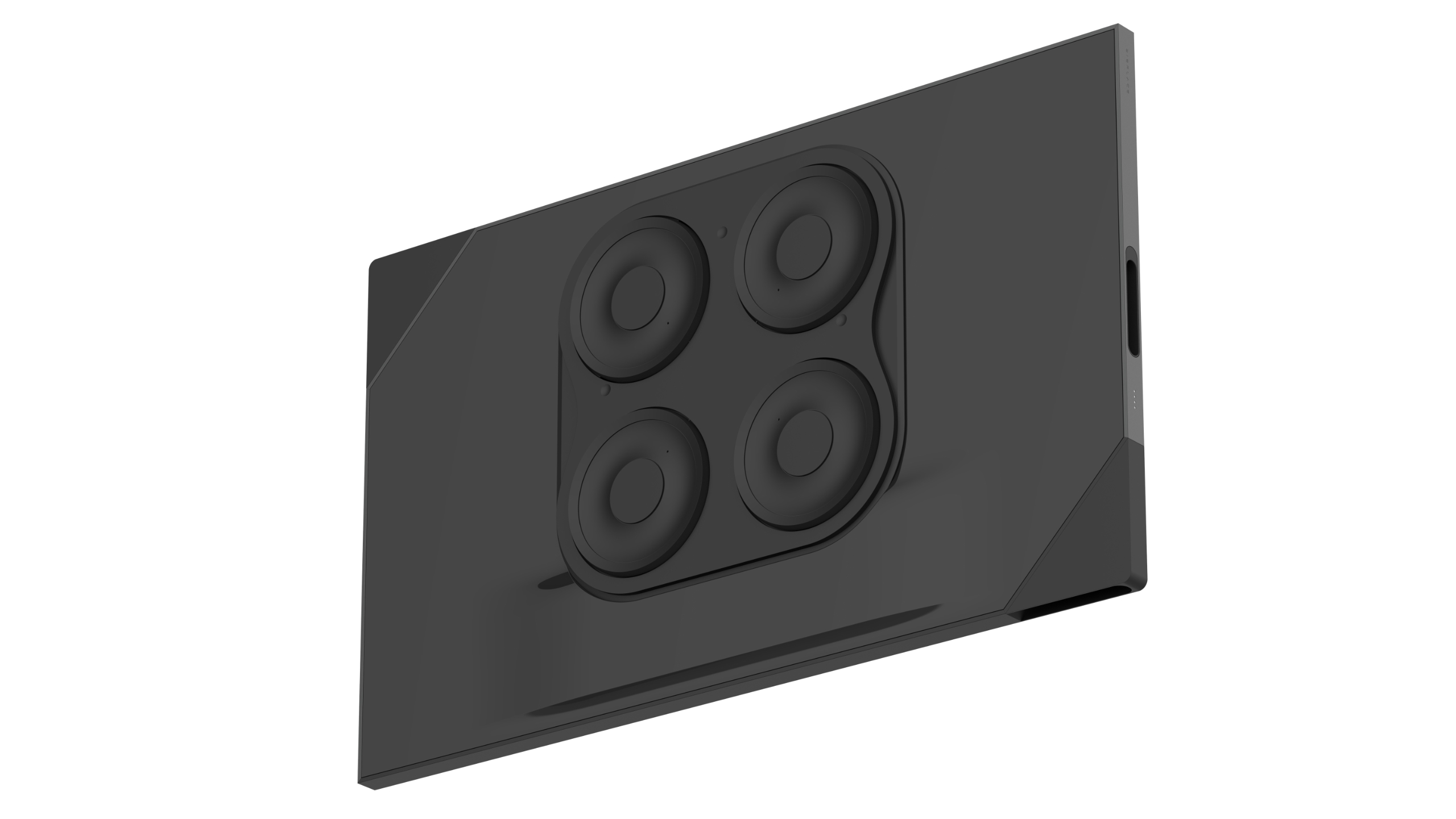 A rendering of the back of a Displace Hub feature circular "active-loop" suction mounts.
