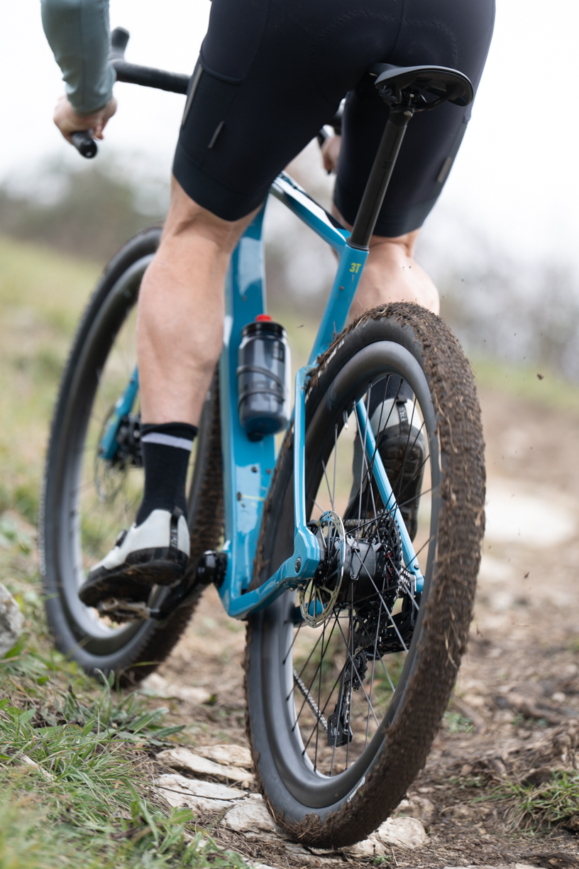 3T e-Extrema electric gravel bike showing tyre clearance.
