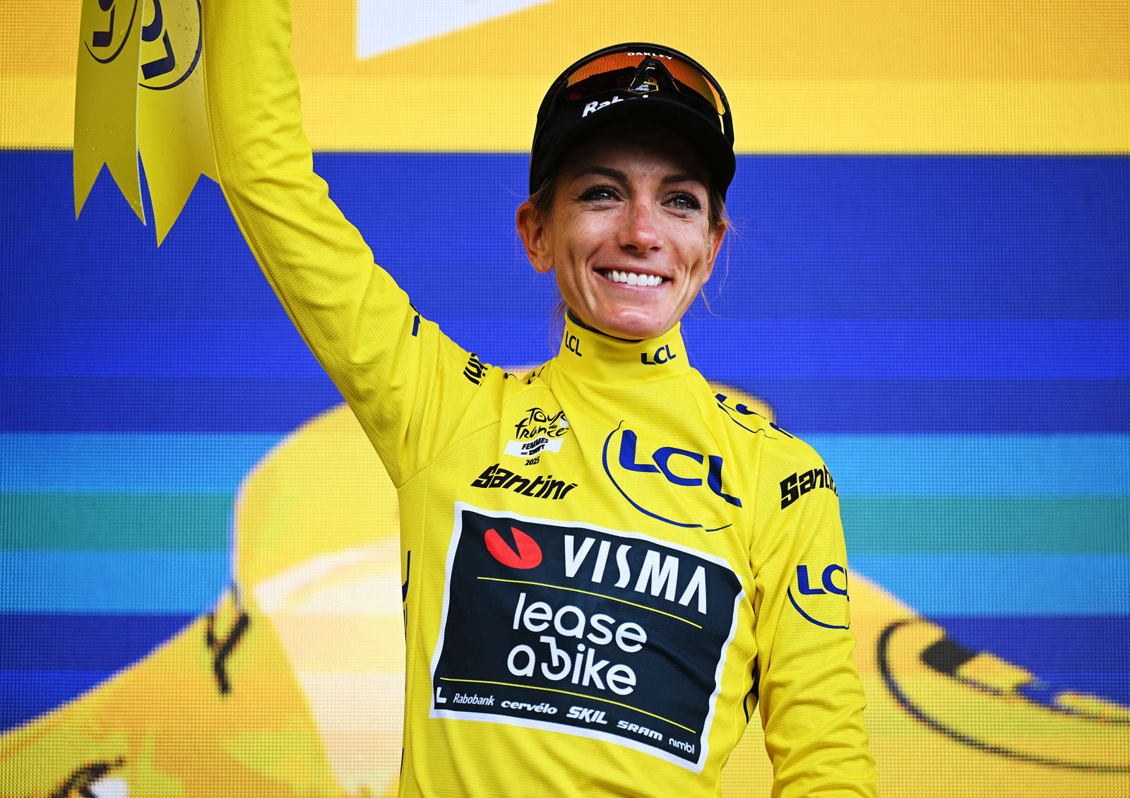 Pauline Ferrand-Prévot celebrating at the Tour de France Femmes avec Zwift.