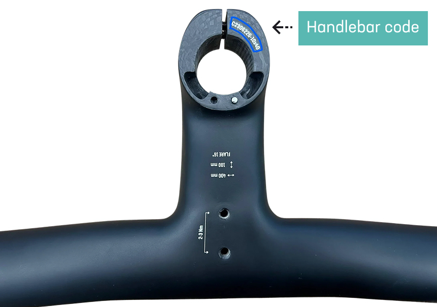 An image showing where the product code can be found on the Impulso RC handlebar.