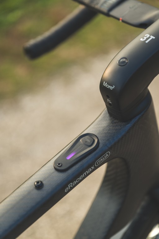 Mahle X20 top tube button on 3T e-Racemax electric gravel bike.