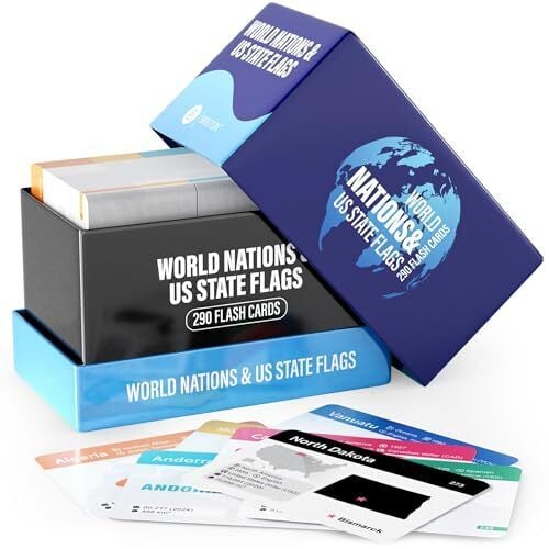 Countries of The World Flashcards – 290 Country & US States Complete with Capital, Continent, Flag & More – Educational Geography Flash Card Game Gift for Kids, Family & Adults [Updated August 2024]