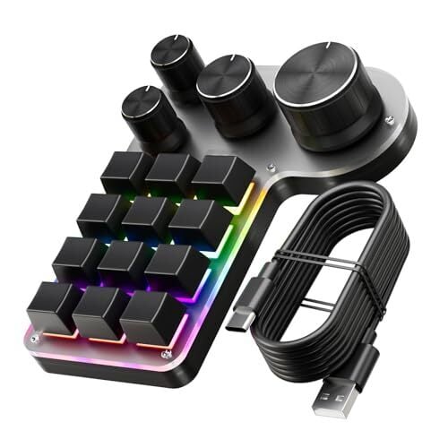 Programmable Macro Keyboard 12-Keys 4 Knob Gaming Keypad with USB Wired+BT Dual Mode Multi-Purpose Shortcut Custom Keypad for PC Desk