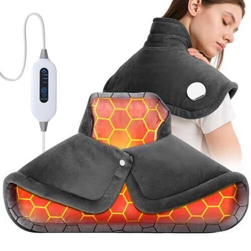 Tovve Heating Pad for Back Neck Shoulders, Large Wearable Relax Muscles, Birthday Gifts for Women Men Mom Dad Elderly, 3 Heat Settings/2-Hour Safe Auto-Off, 23"×17" Ergonomic Fit Design-Gray