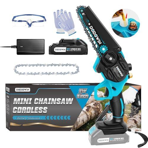 dodowin 6-Inch Mini Chainsaw,Father Day Gifts for Men Husband Dad, Rechargeable Cordless Electric Power Chainsaw, Small Handheld Chain Saw for Wood Cutting Courtyard and Garden