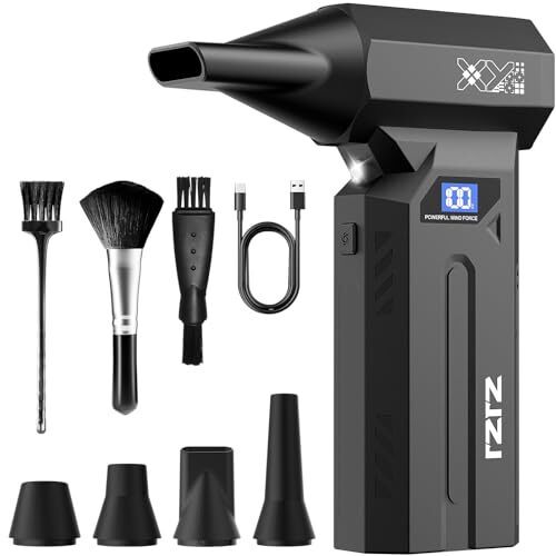 ZJZJ Compressed Air Duster, 150000RPM Powerful Electric Air Duster, 4-Gears Adjustable Cordless Air Blower with LED Light, Rechargeable Dust Blower for Computer, Keyboard, Outdoor, Home and Car