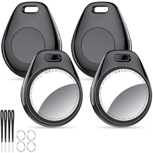 [iOS Only] Tukio Air Tracker Tags 4 Pack Black, [Apple MFi Certified] Bluetooth Key Finder & Smart Item Locator Work with Apple Find My for Keys/Luggage/Bags/Suitcases/Car, 365-Day Replaceable Battery