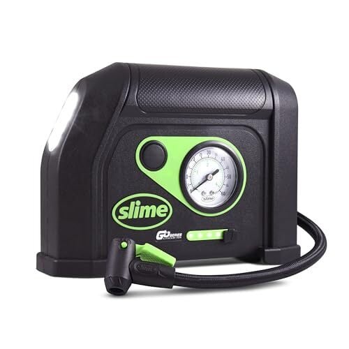 Slime 40084 Tire Inflator, Cordless, Portable Air Compressor Pump, Lithium Ion Battery and LED Light, Rechargeable, 8 min Inflation