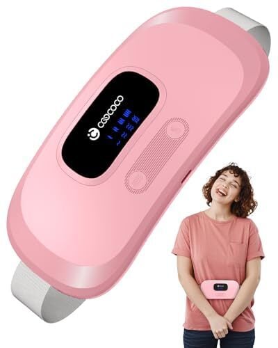 CooCoCo Portable Heating Pad for Period Cramps, Cordless Waist Belt for Menstrual Cramp Relief, Rechargeable Heat Pad with 4 Heat Levels 4 Vibration Levels, Pink