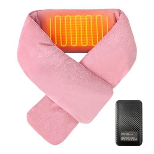 Heated Scarf for Women Christmas Gifts, Electric Heating Scarf with 4000 mAh Power Bank, Heating Pad for Neck Pain, USB Rechargeable Heating Pad Neck for Cold Weather, Pink