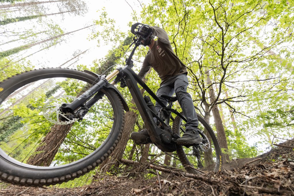 Orbea Wild enduro electric mountain bike ridden by male mountain biker Alex Evans