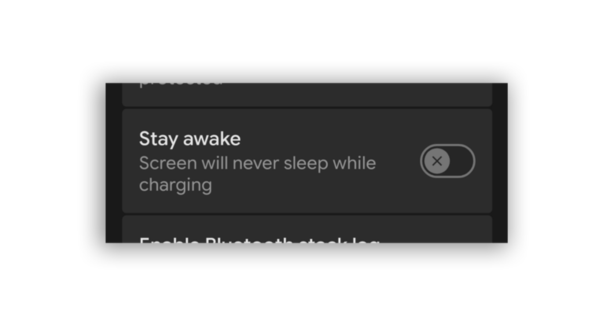 A screenshot showing where to toggle the ability to keep the screen on