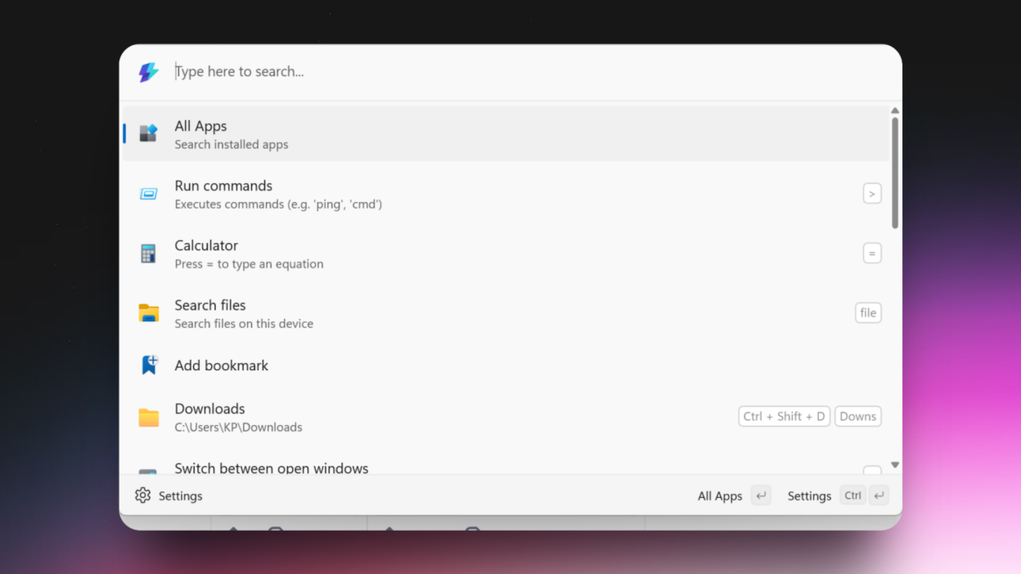 Command Palette in Windows 11.