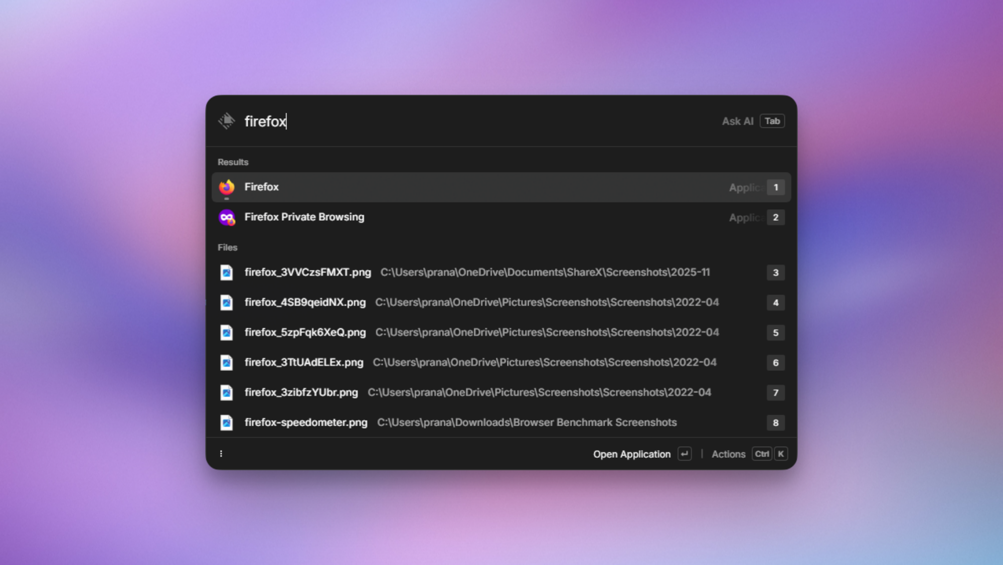 Raycast for Windows, launching Firefox.