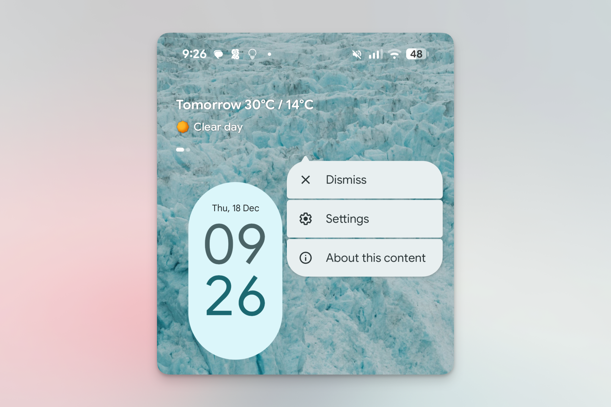 Choose Settings from At a Glance widget options.