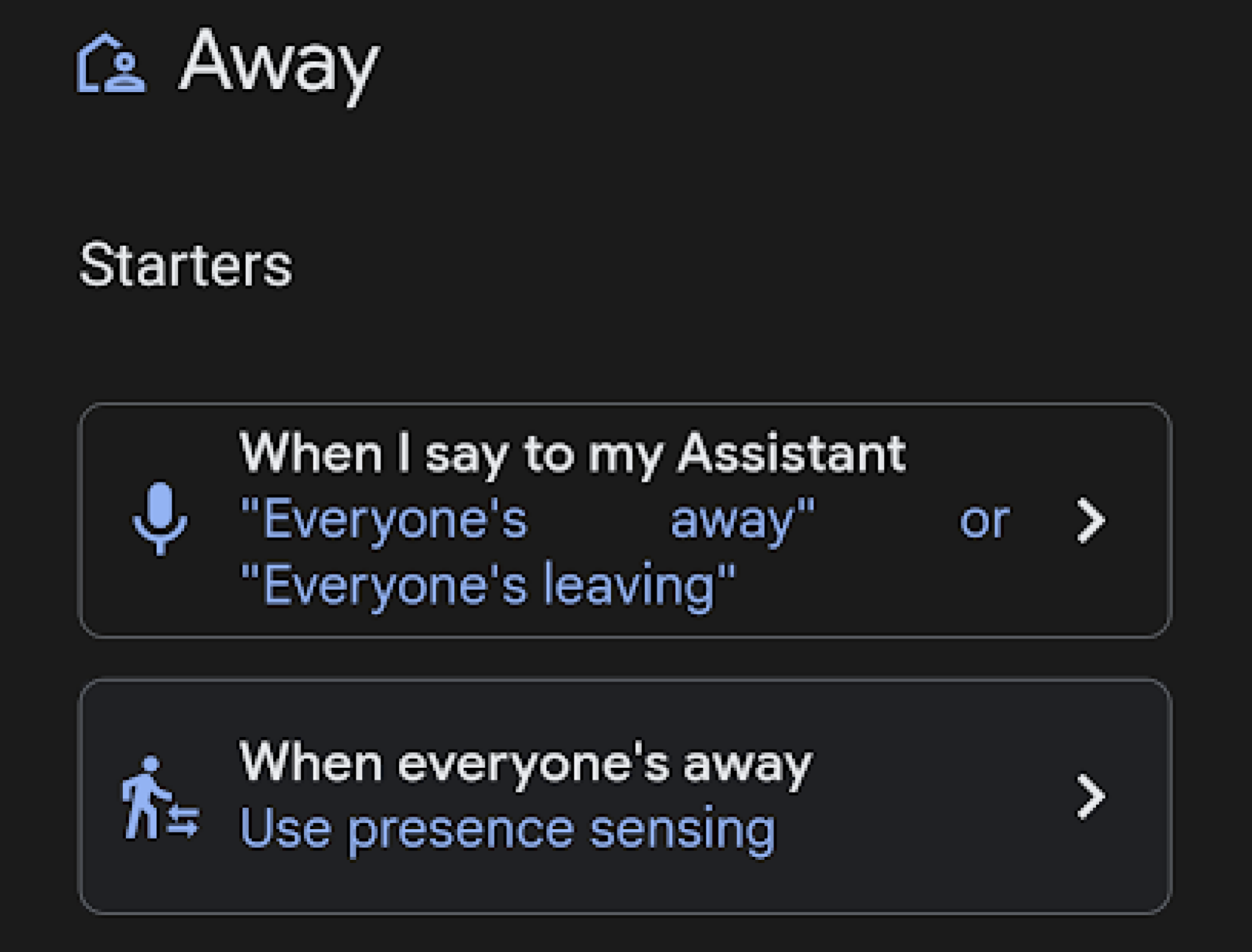 A screenshot of the Away routine in Google Home app