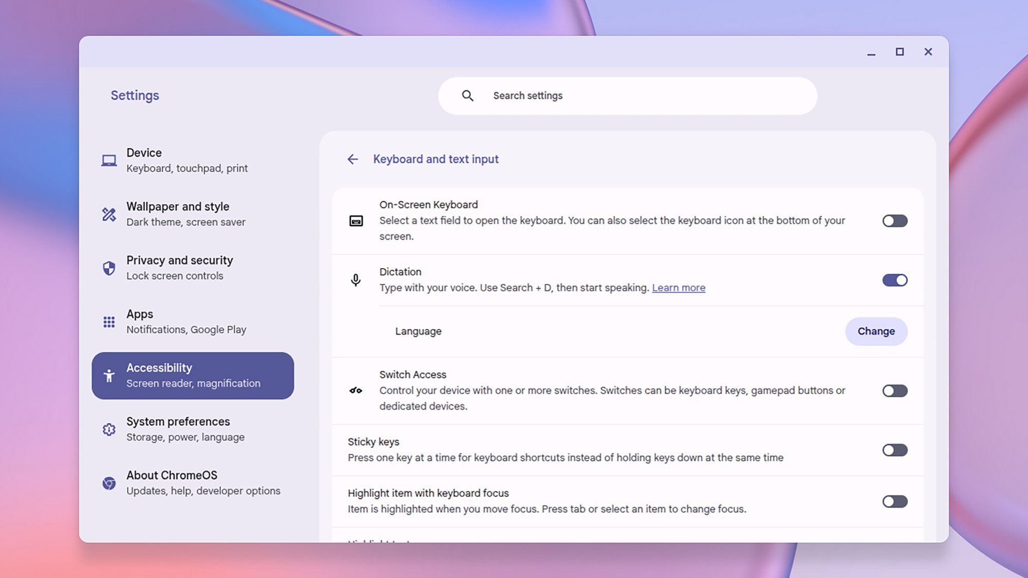 ChromeOS dictation