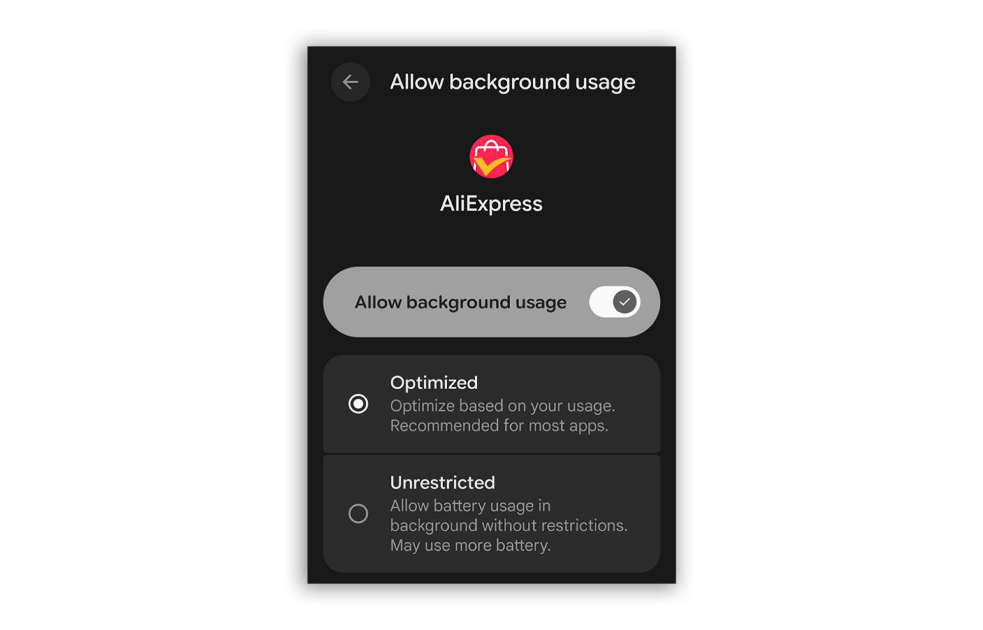 A screenshot showing how to restrict background processes on apps