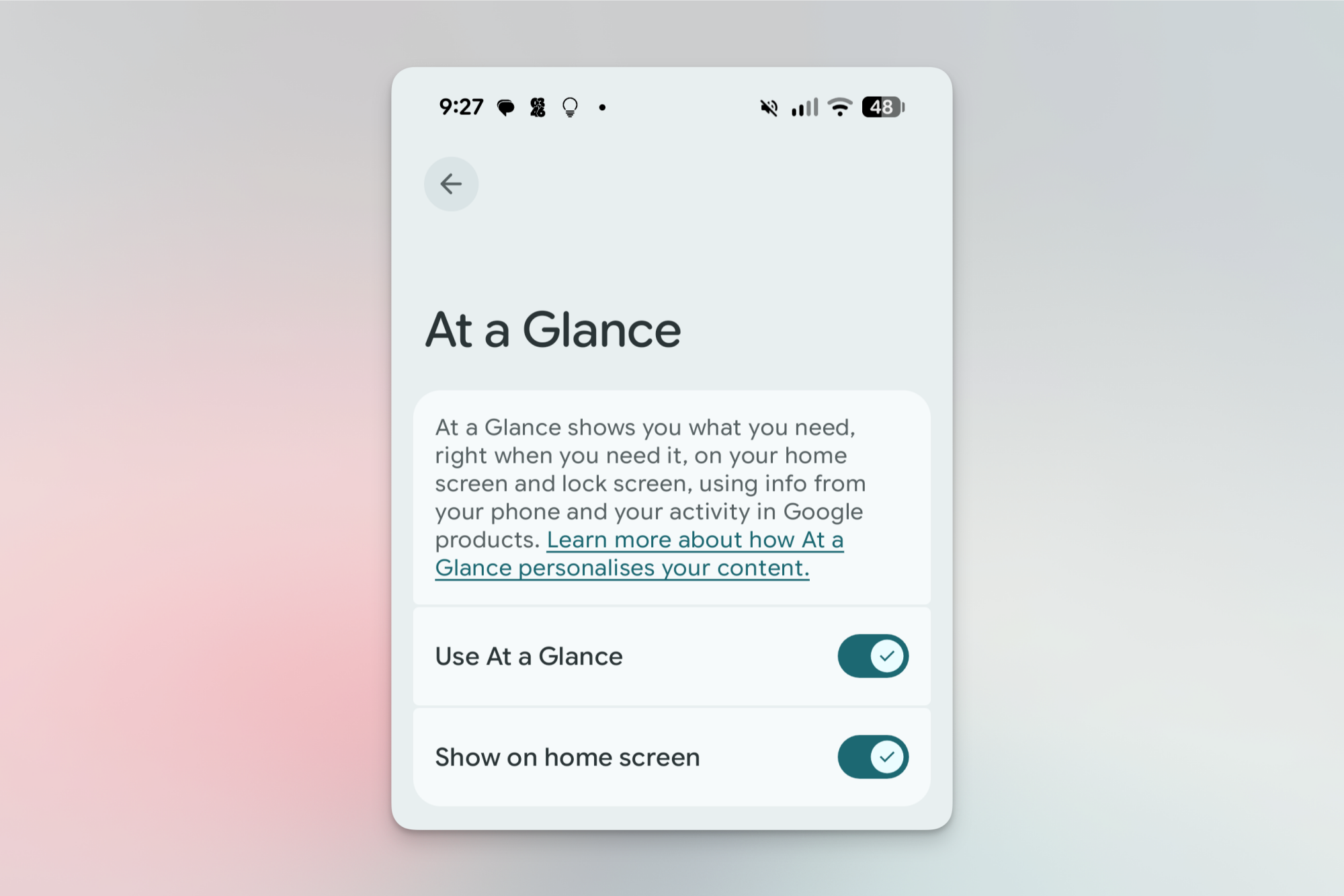 Disable home screen widget for At a Glance