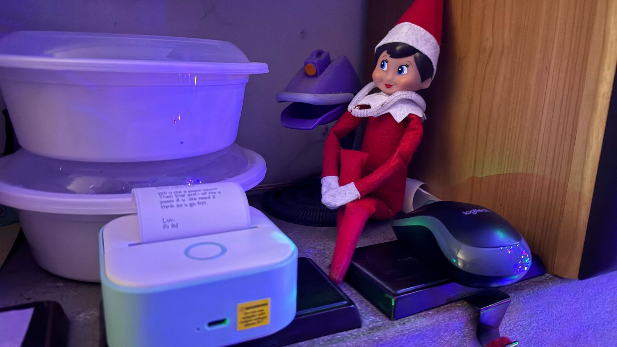 Elf on the Shelf with a printer
