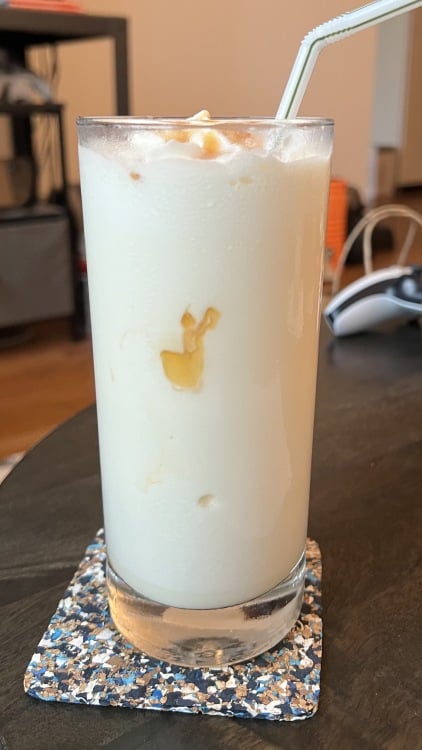 Ninja Creami Dulce de Leche milkshake with caramel sauce