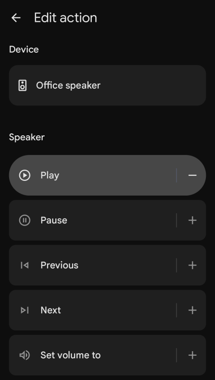 A screenshot of choosing a speaker to do an action in the Google Home app