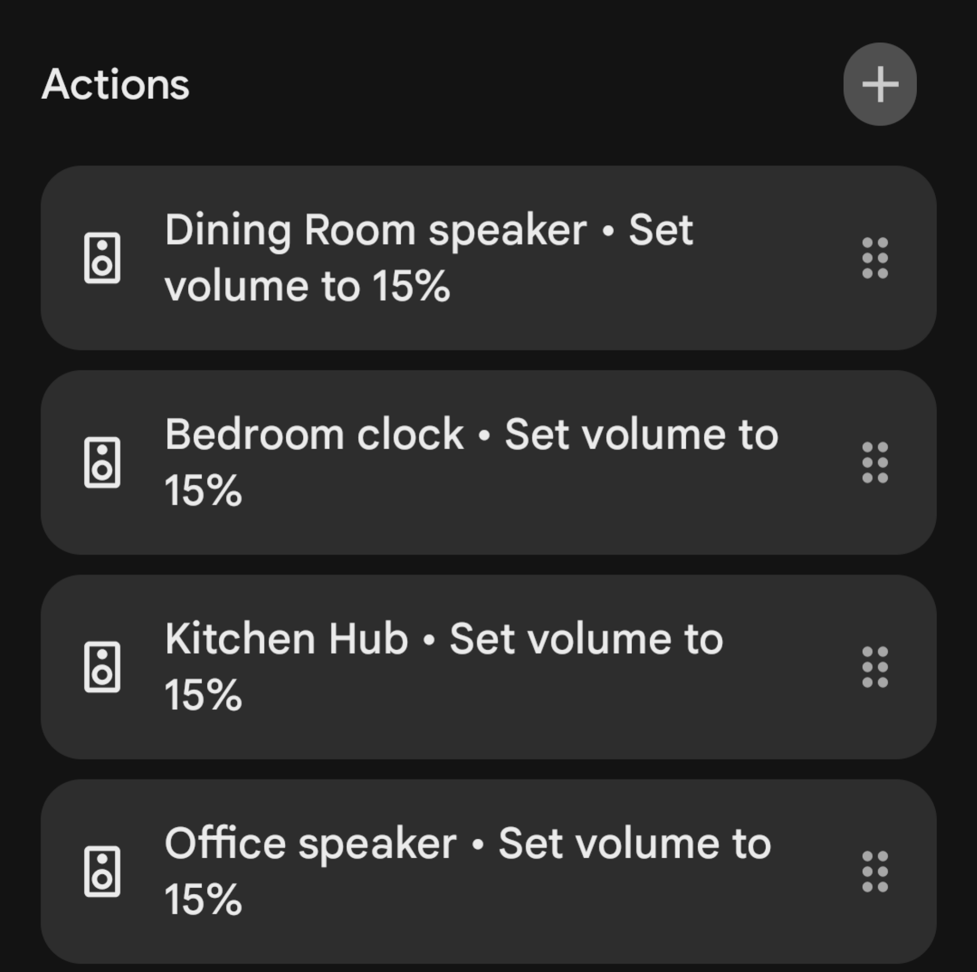 A screenshot for setting the volume on multiple smart speaker devices in the Google Home app