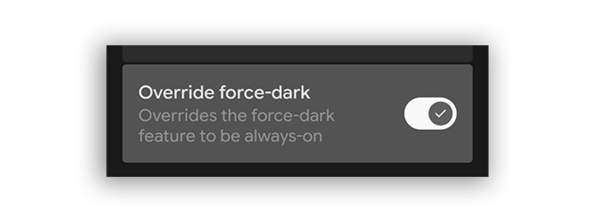 A screenshot showing the toggle to force dark mode