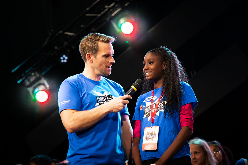 Presenter: Greg Foot interviewing a young learner at Coolest Projects