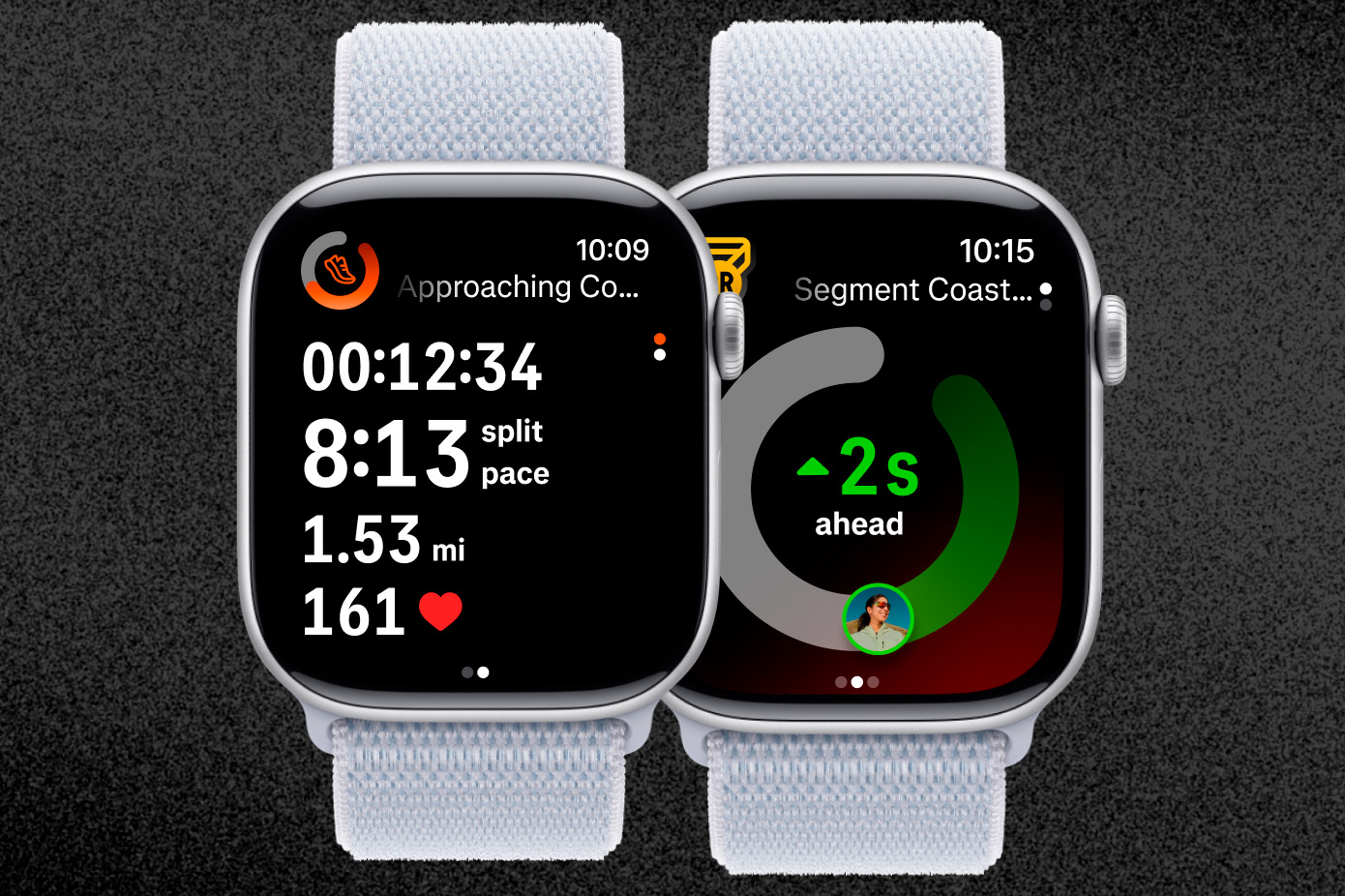 Graphic showing Strava Apple watch app.