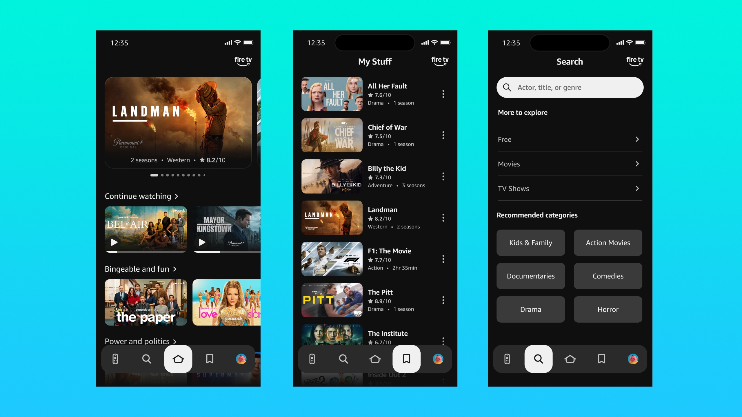 The redesigned Fire TV mobile app with access to content and browsing watchlists.