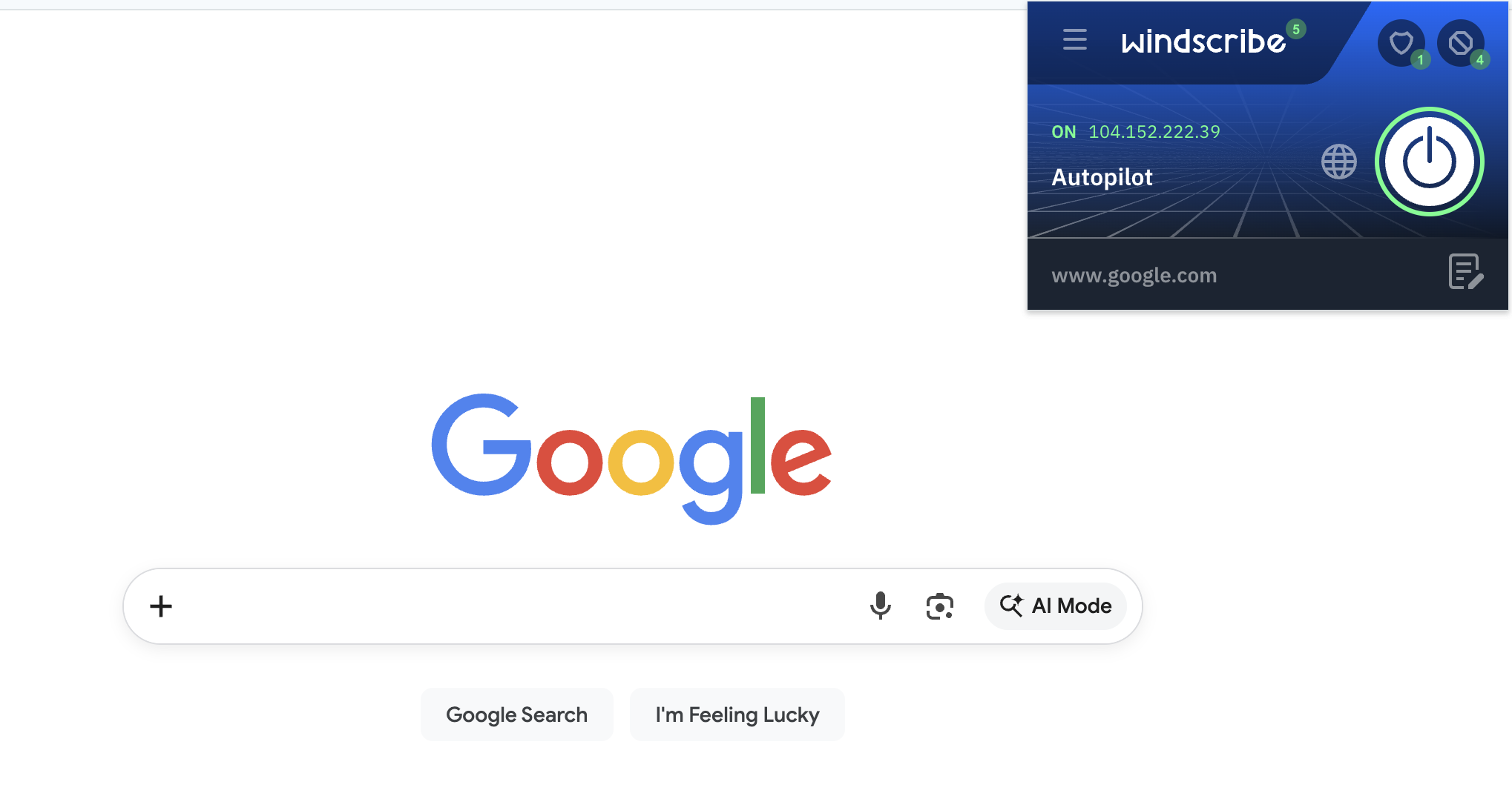 Windscribe's Google Chrome extension.