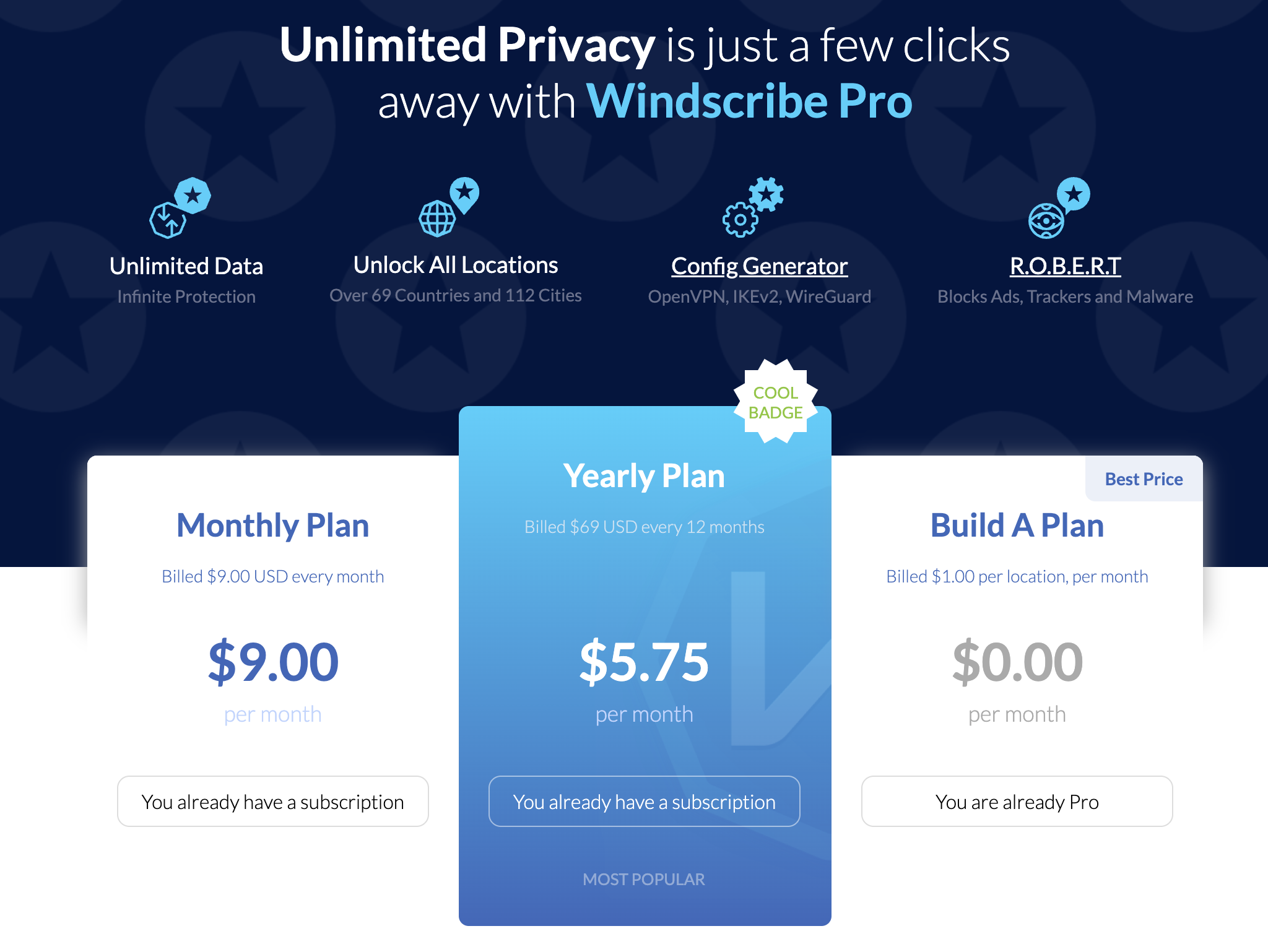The cost of Windscribe Pro at publication time.