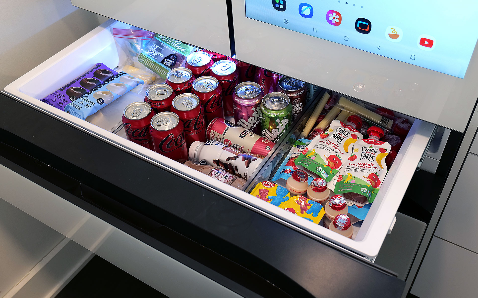 The optional FlexZone drawer is amazing for stashing drinks or having a refrigerated section that's easy for kids to reach. 