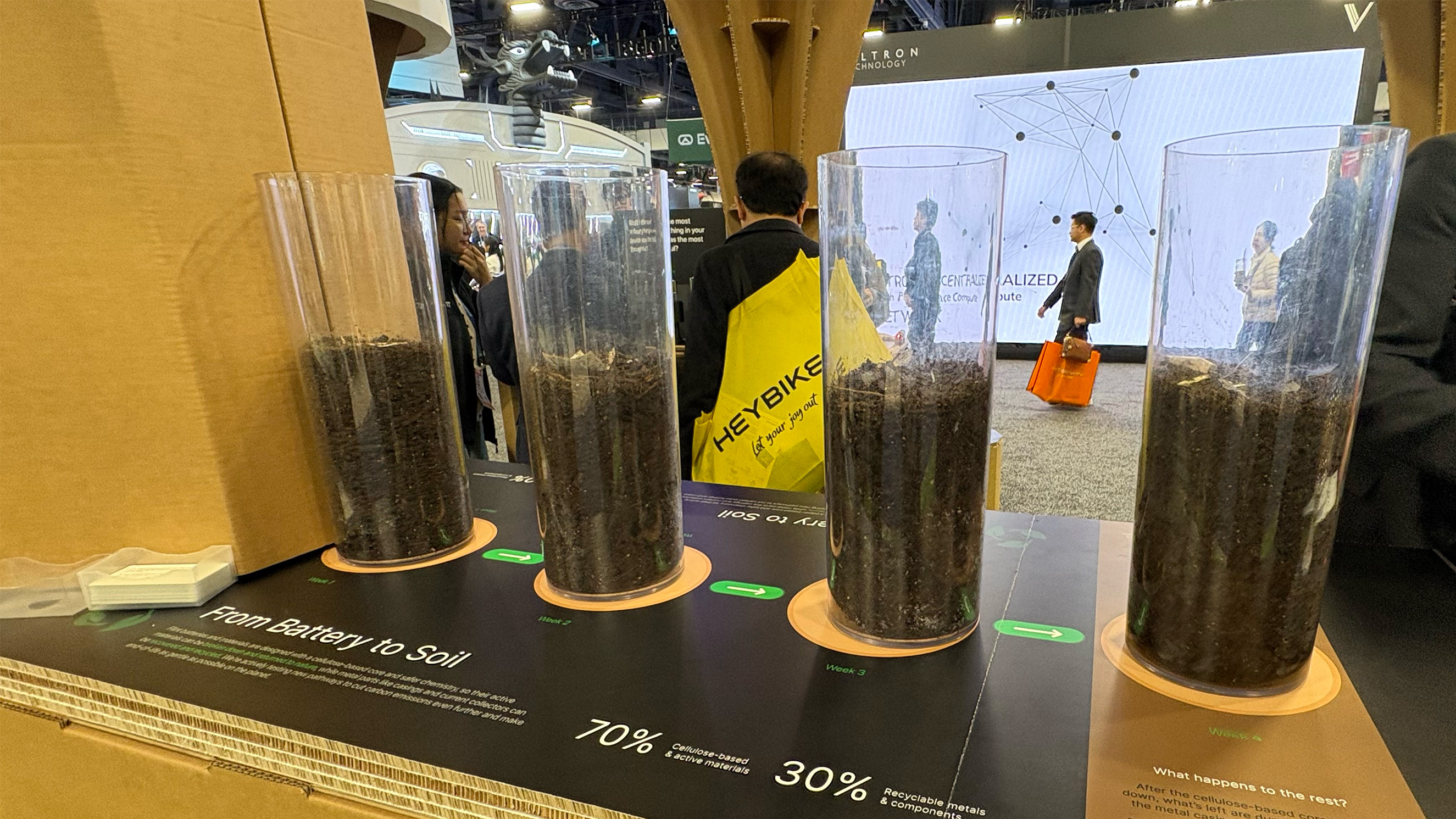 Flint batteries break down by 70 percent in four weeks in a compost pile. 