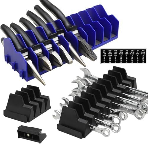 KZKOO 52-Tool Modular Wrench Organizer Wrench Holder, 1-Pack Plier Organizer Rack Set, Wrench Storage Set with Metric SAE Label, Extendable Design,Customizable Wrench Organizer Set for Tool Box
