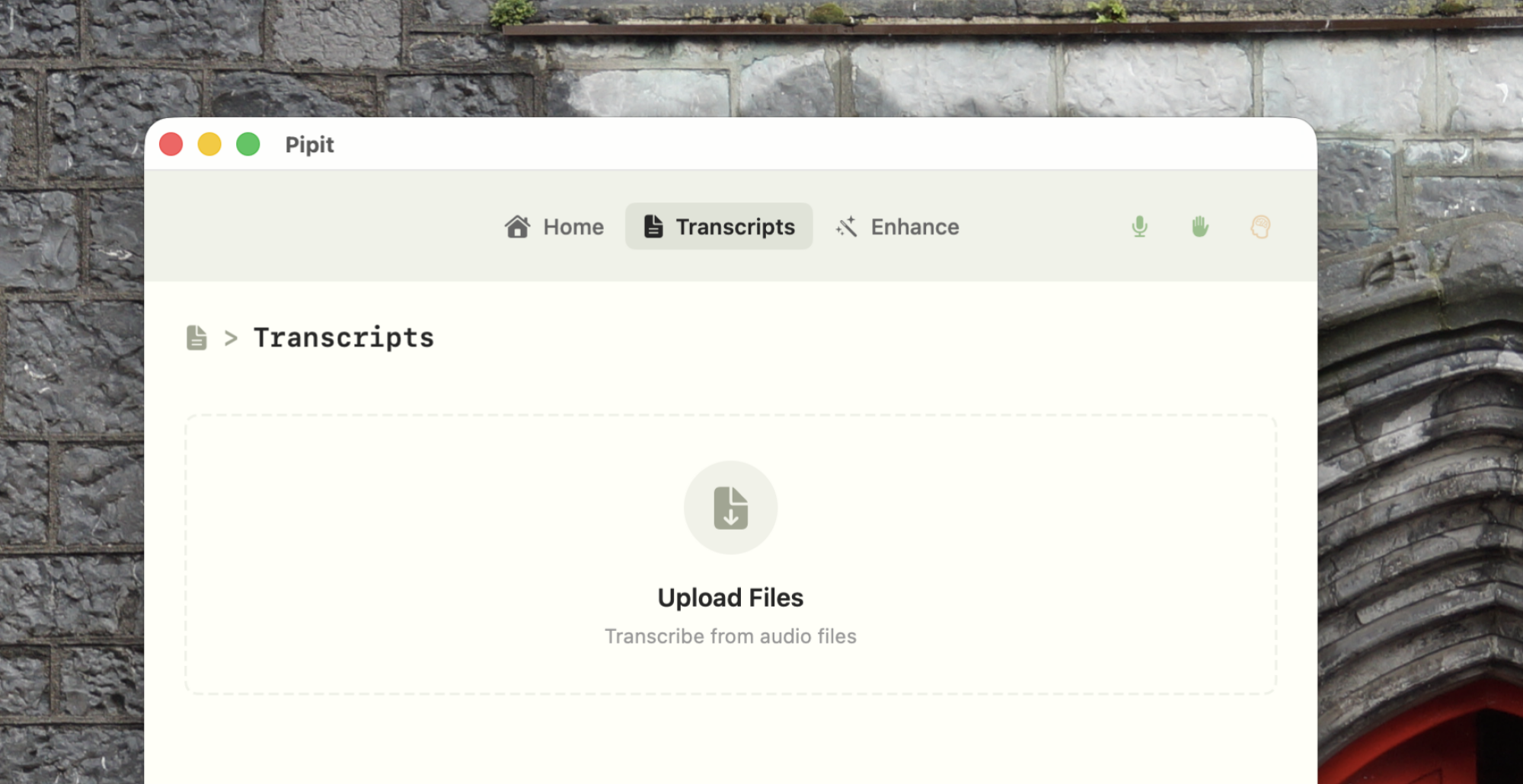 The uploads screen for Pipit