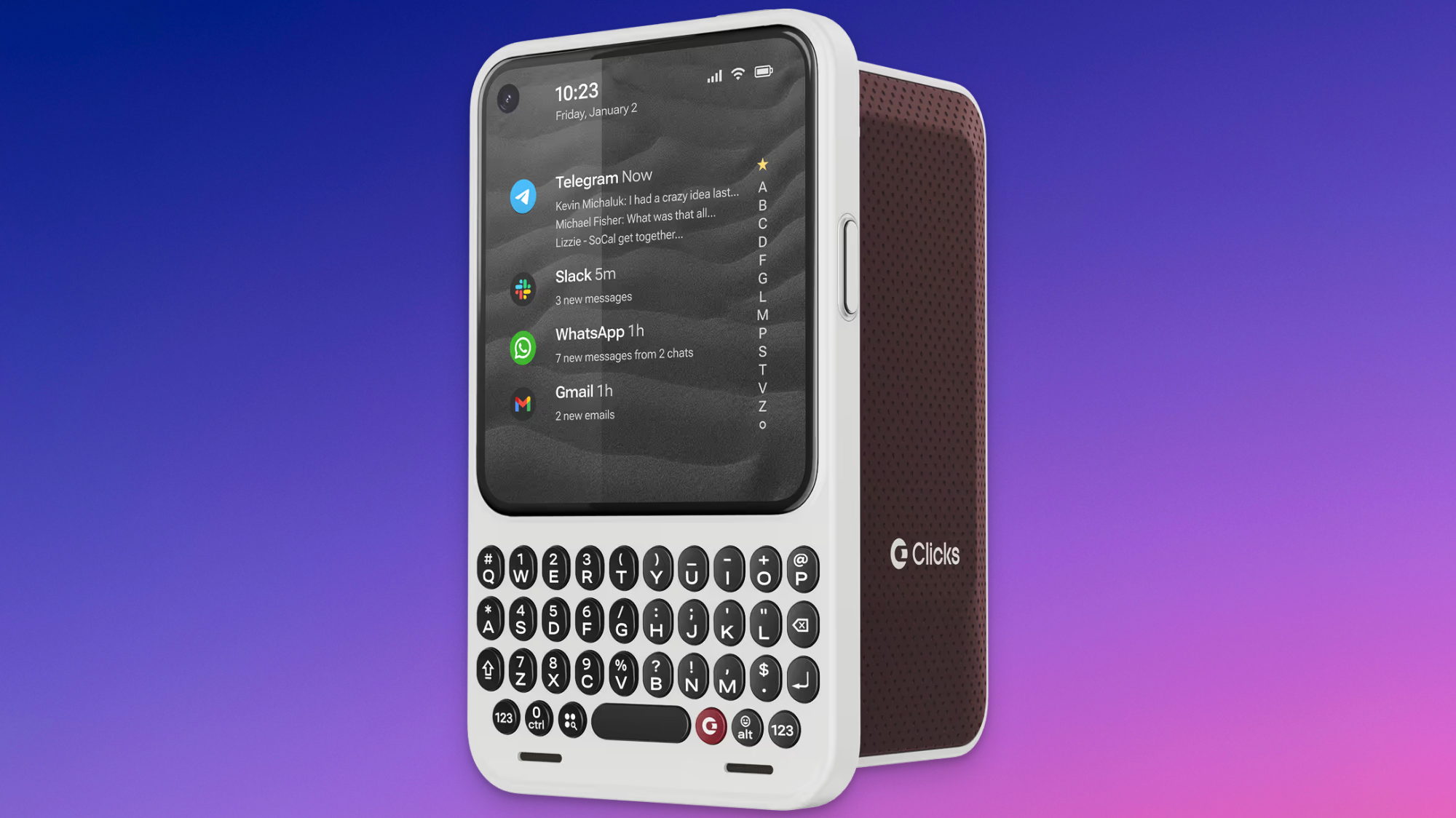 The Clicks Communicator's front and back view