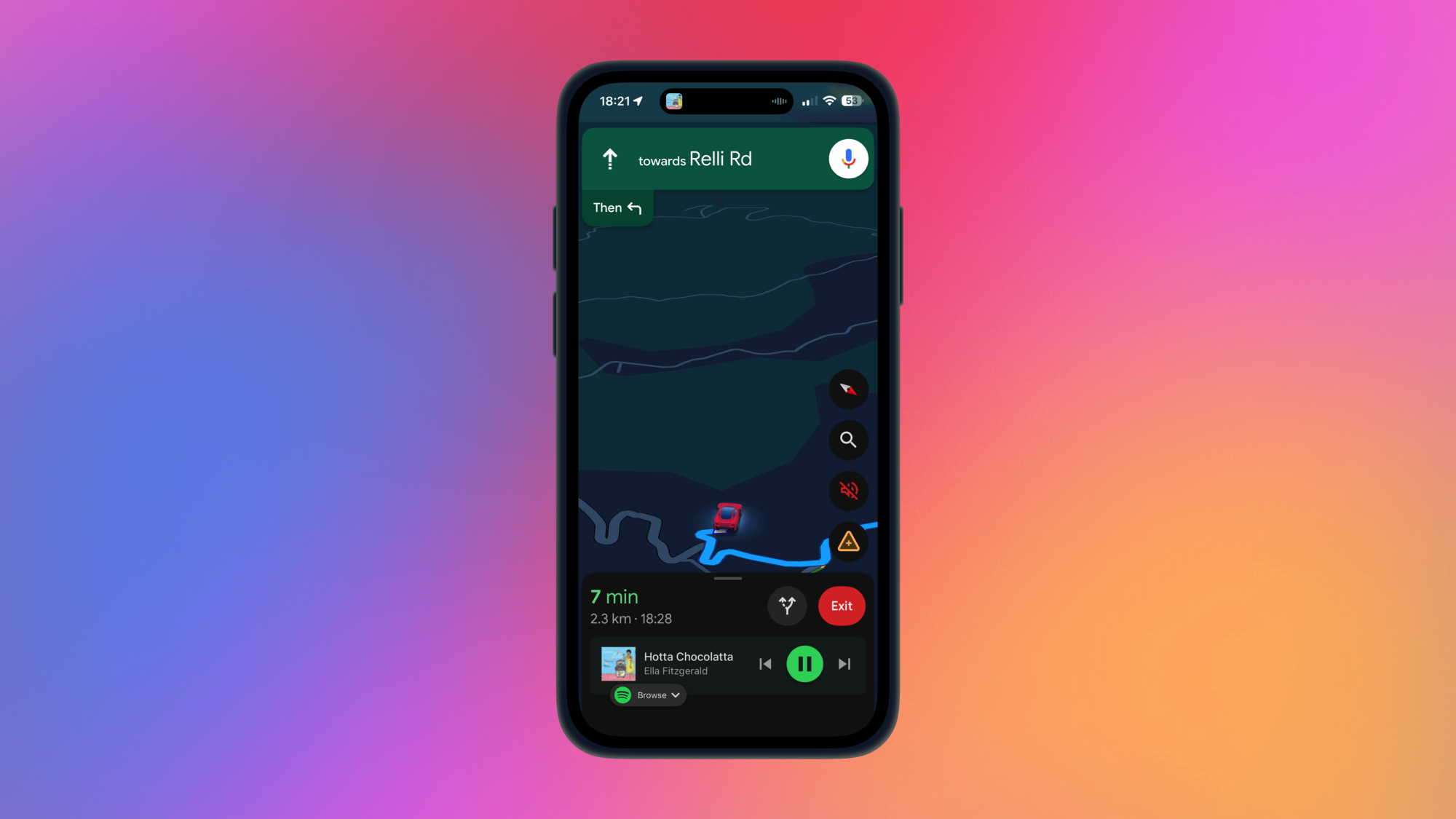 Spotify streaming controls in the Google Maps app.