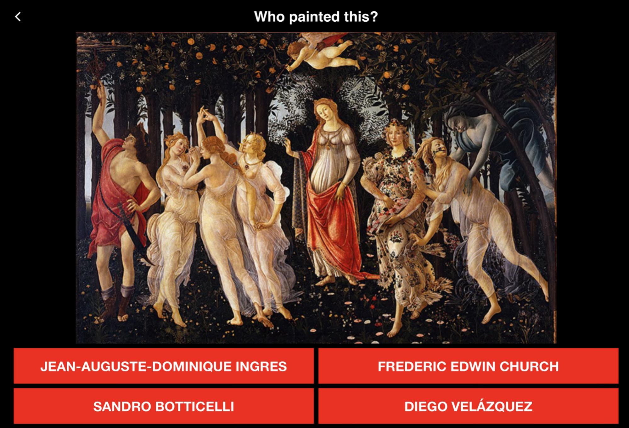 A famous painting is shown with four options in this quiz screenshot.