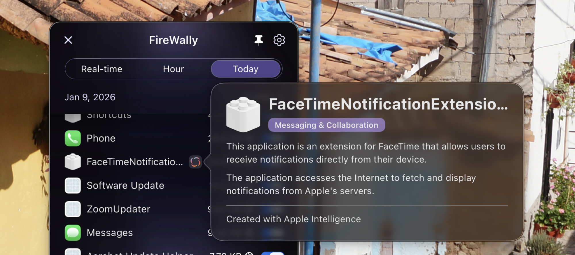 An AI-generated summary of the "FaceTimeNotificationExtension", which is an Apple-provided background utility.