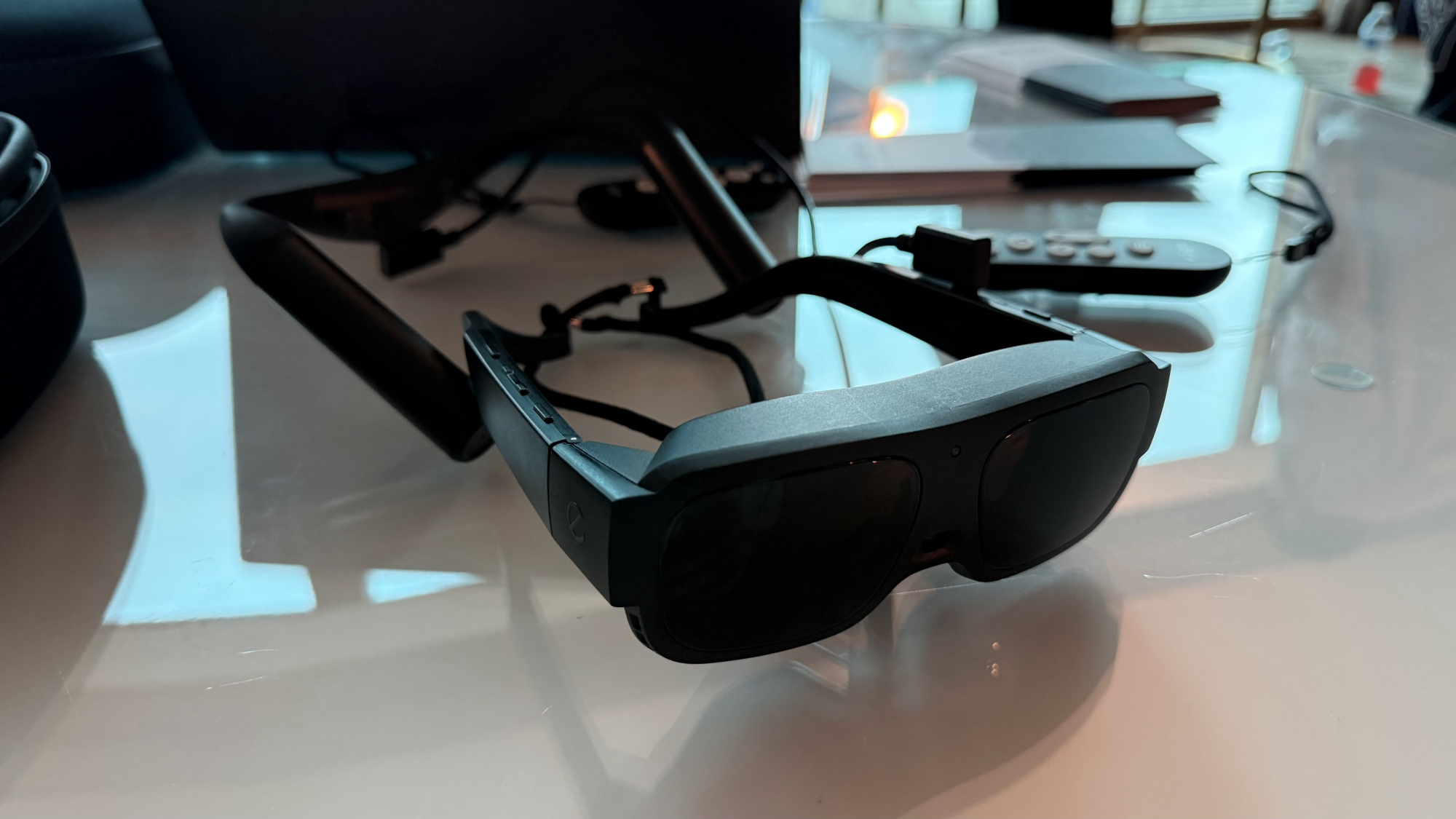 eSight Go glasses on a table