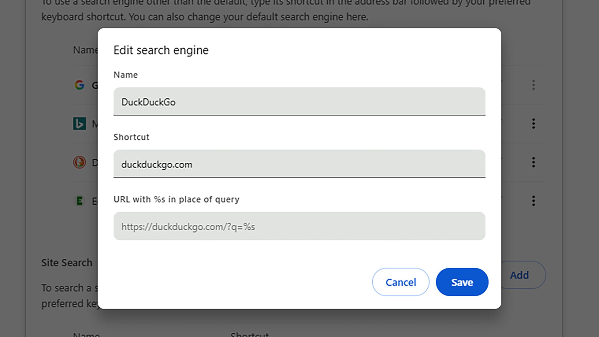 Chrome search engines