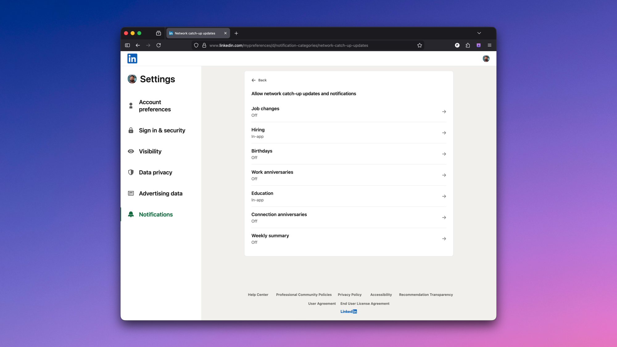 Disabling emails from LinkedIn.